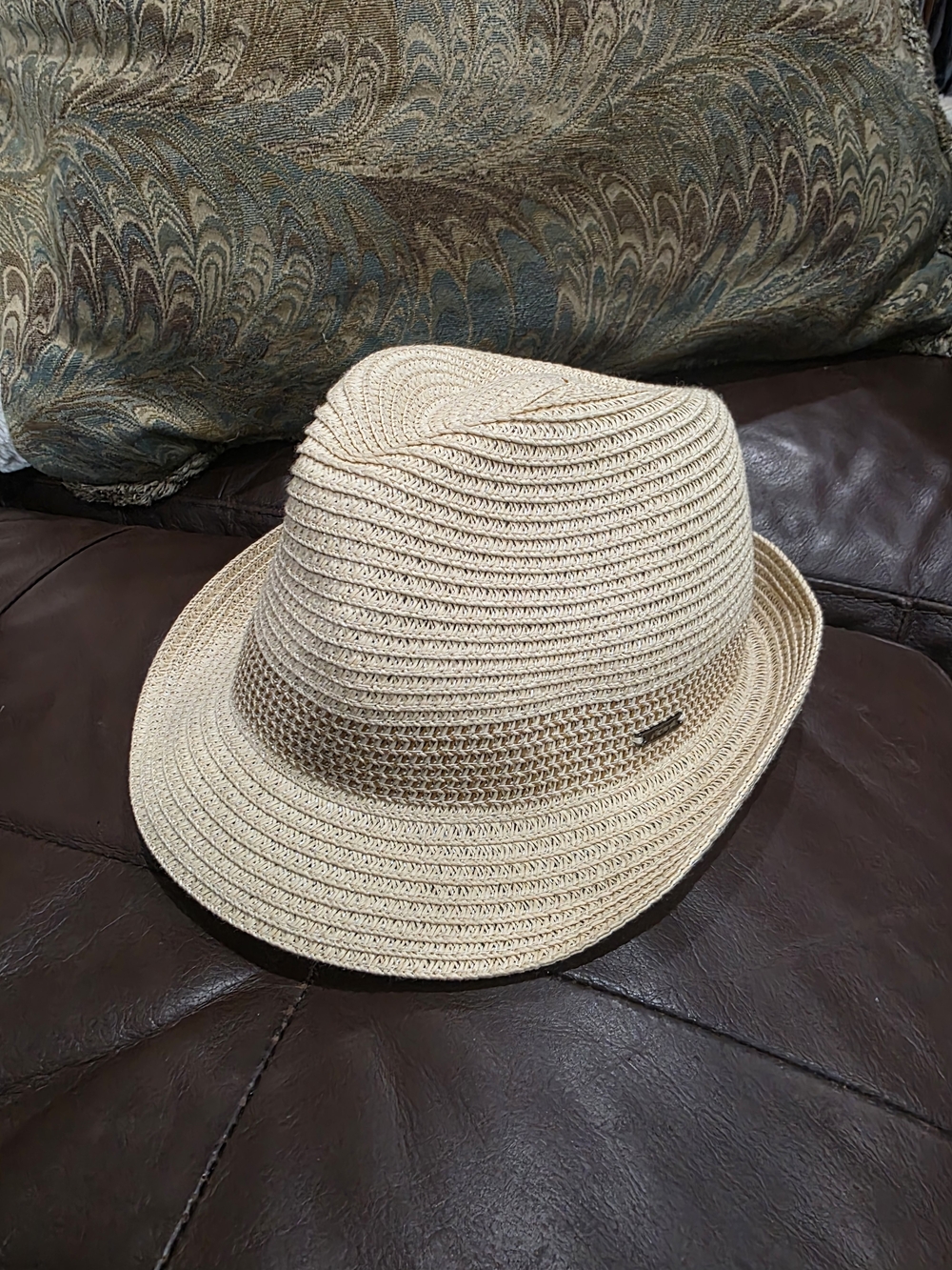 Men's Lightweight Straw Trilby Hat in Beige